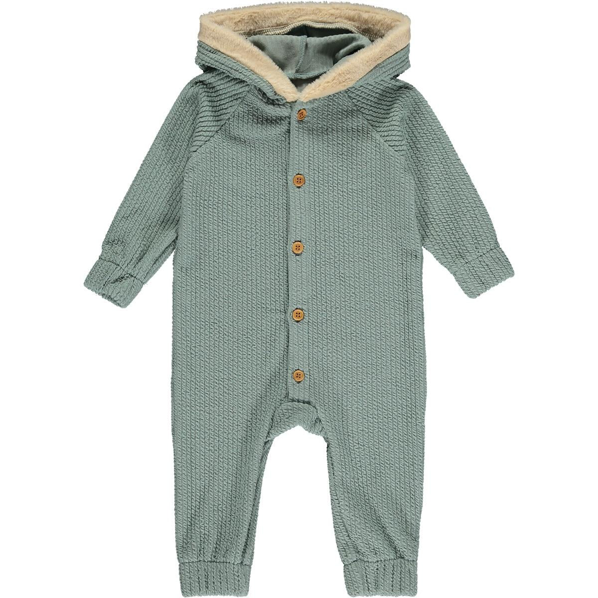 Bailey Textured Knit Hooded Romper in Sage