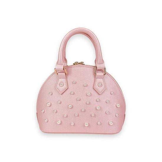 Pink Pearl Studs Leather Barrel Bag