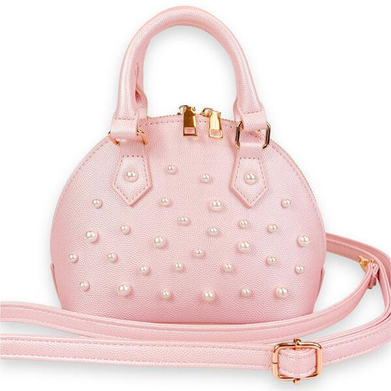 Pink Pearl Studs Leather Barrel Bag