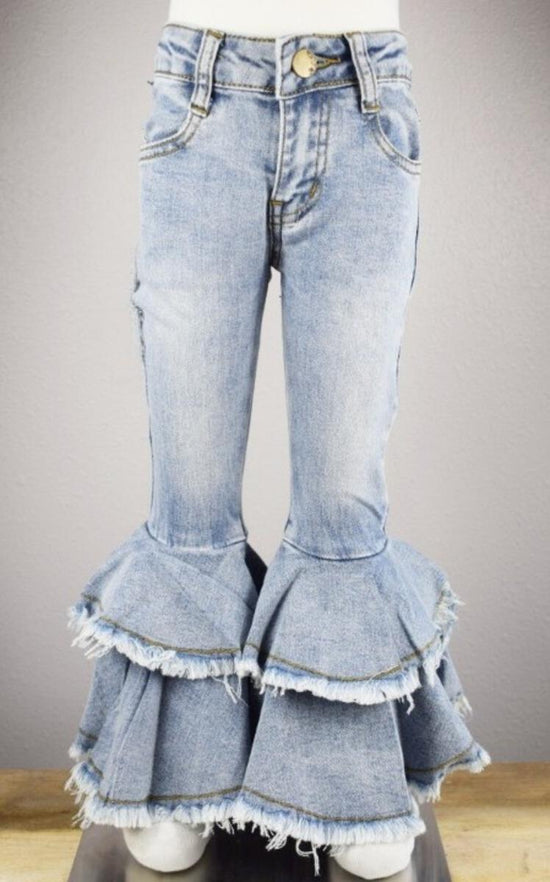 Light Wash Double Tier Bell Bottom Jeans