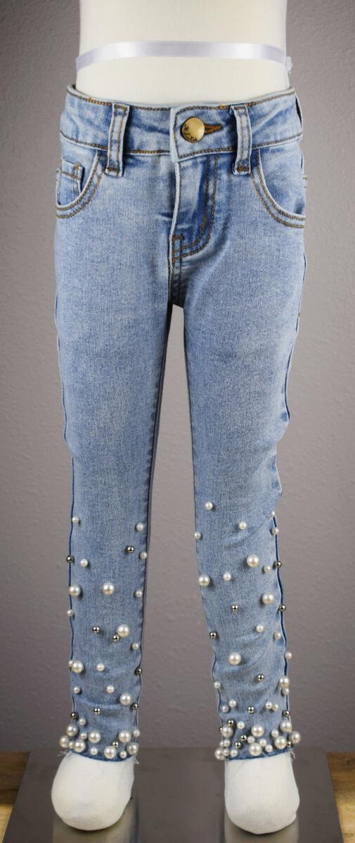 Light Wash Pearl Hem Skinny Jeans