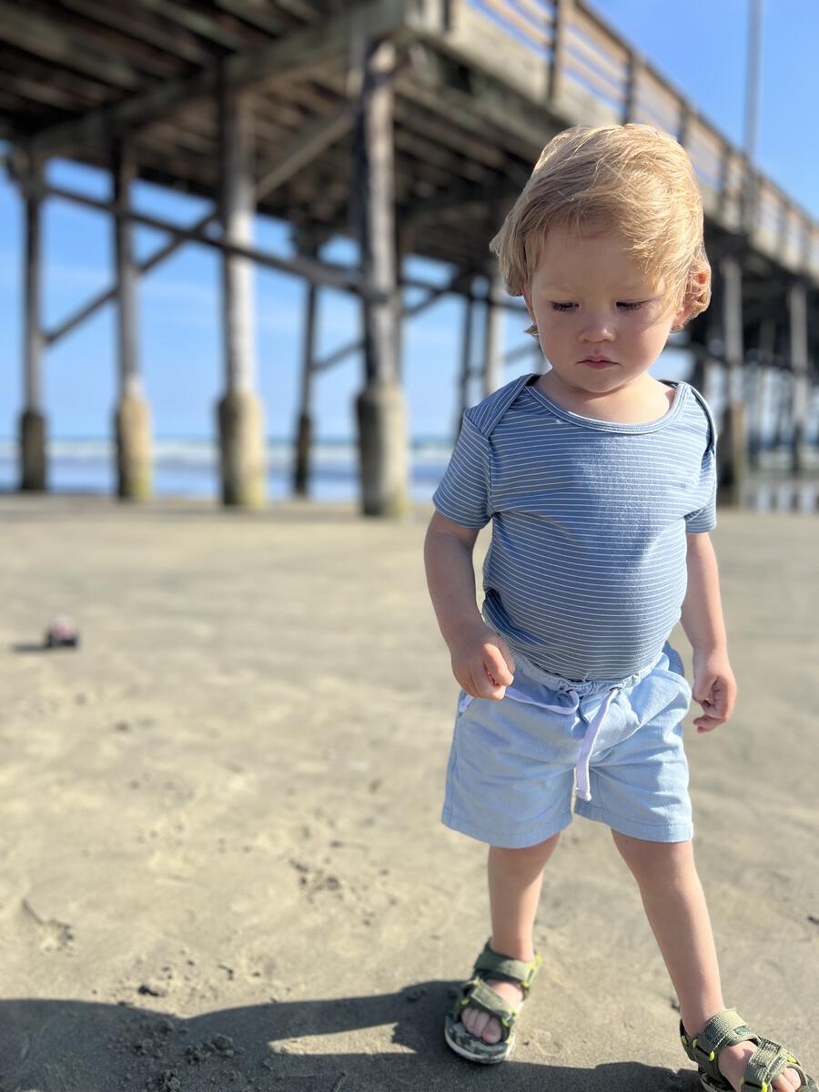 White/Blue Walty Soft Stripe Short Sleeve Onesie