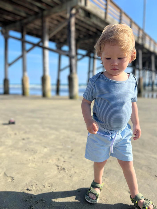 White/Blue Walty Soft Stripe Short Sleeve Onesie