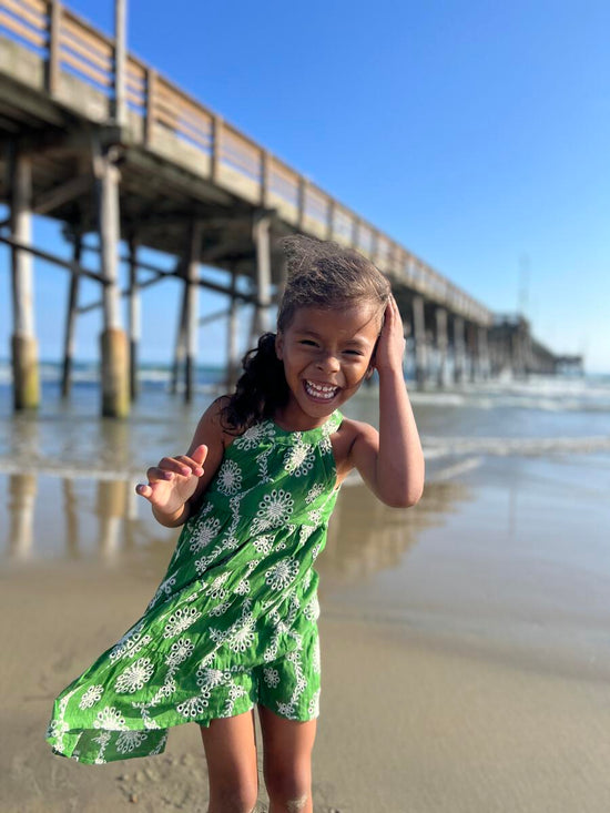 Maleia Dress in Green/White Floral Embroidery