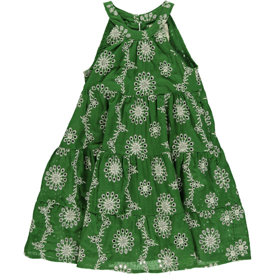 Maleia Dress in Green/White Floral Embroidery