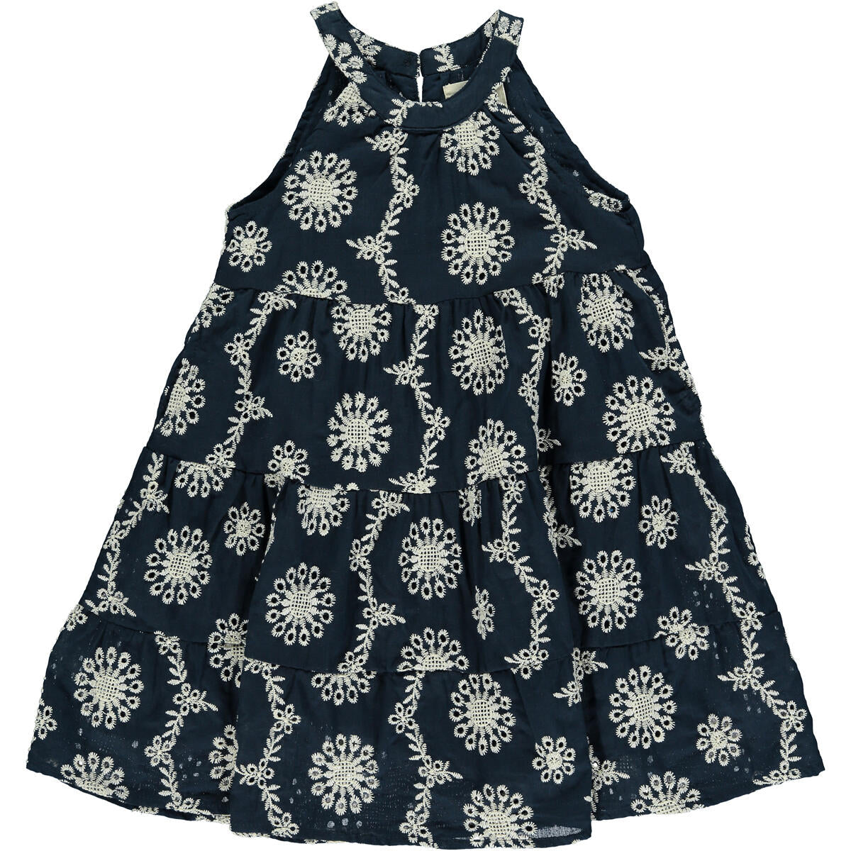 Maleia Dress in Navy/White Floral Embroidery
