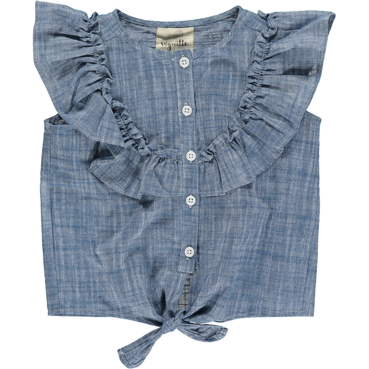 Luna Chambray Blue Ruffle Top