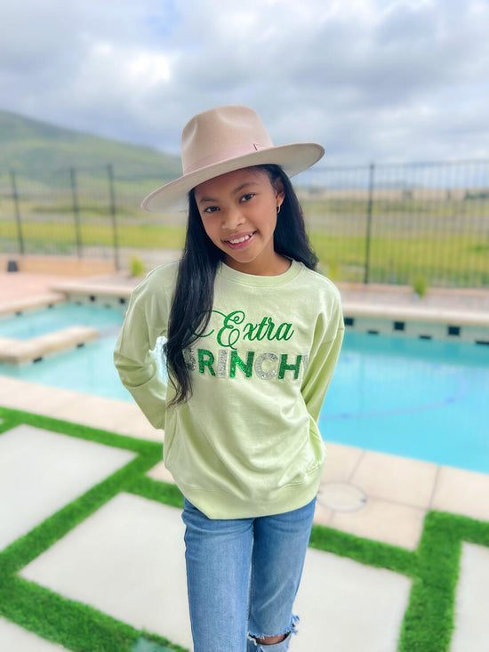 Tween Grinchy Glitter Sequin Graphic Sweatshirt