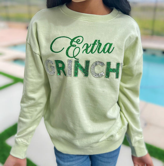 Tween Grinchy Glitter Sequin Graphic Sweatshirt