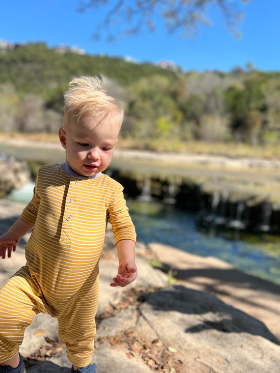 Gold/White Stripe Niota Henley Romper