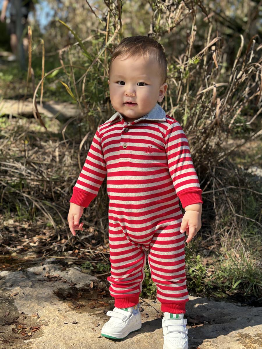 Red/Beige Stripe Kingston Polo Romper