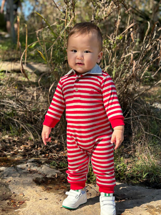 Red/Beige Stripe Kingston Polo Romper