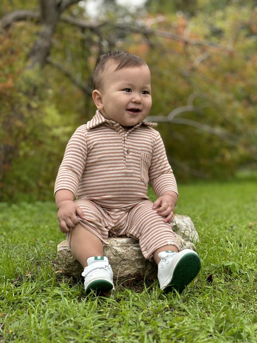 Kingston Pumpkin/Beige Double Stripe Romper