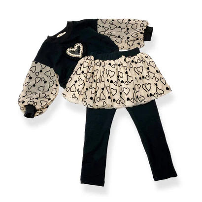 Black/Neutral Heart Embellished Mesh Sleeve Sweatshirt