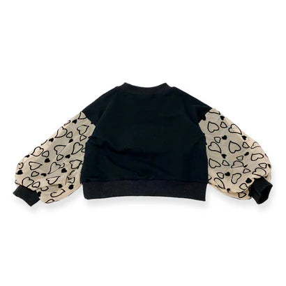 Black/Neutral Heart Embellished Mesh Sleeve Sweatshirt