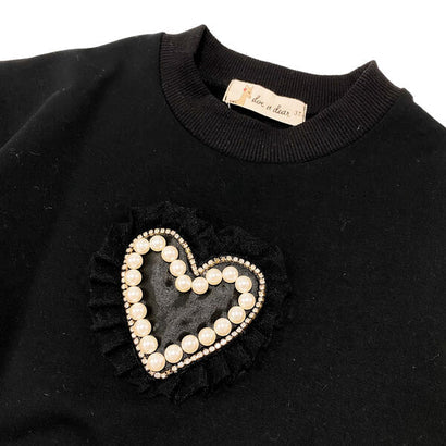 Black/Neutral Heart Embellished Mesh Sleeve Sweatshirt