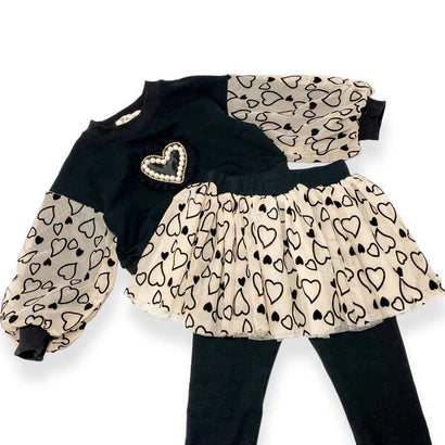 Flocked Heart Tulle Skirt Legging