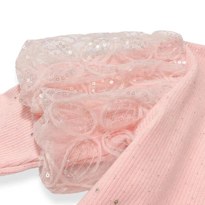 Blush Pink Sequin Floral Puff Sleeve Top