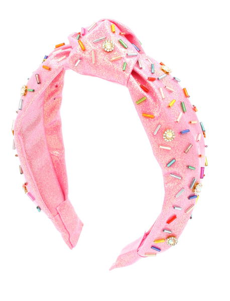 Fuchsia Pink Shimmer Jeweled Sprinkle Knot Headband