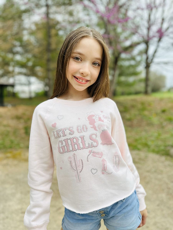 Tween Pink Let's Go Girls Rhinestone Sweatshirt