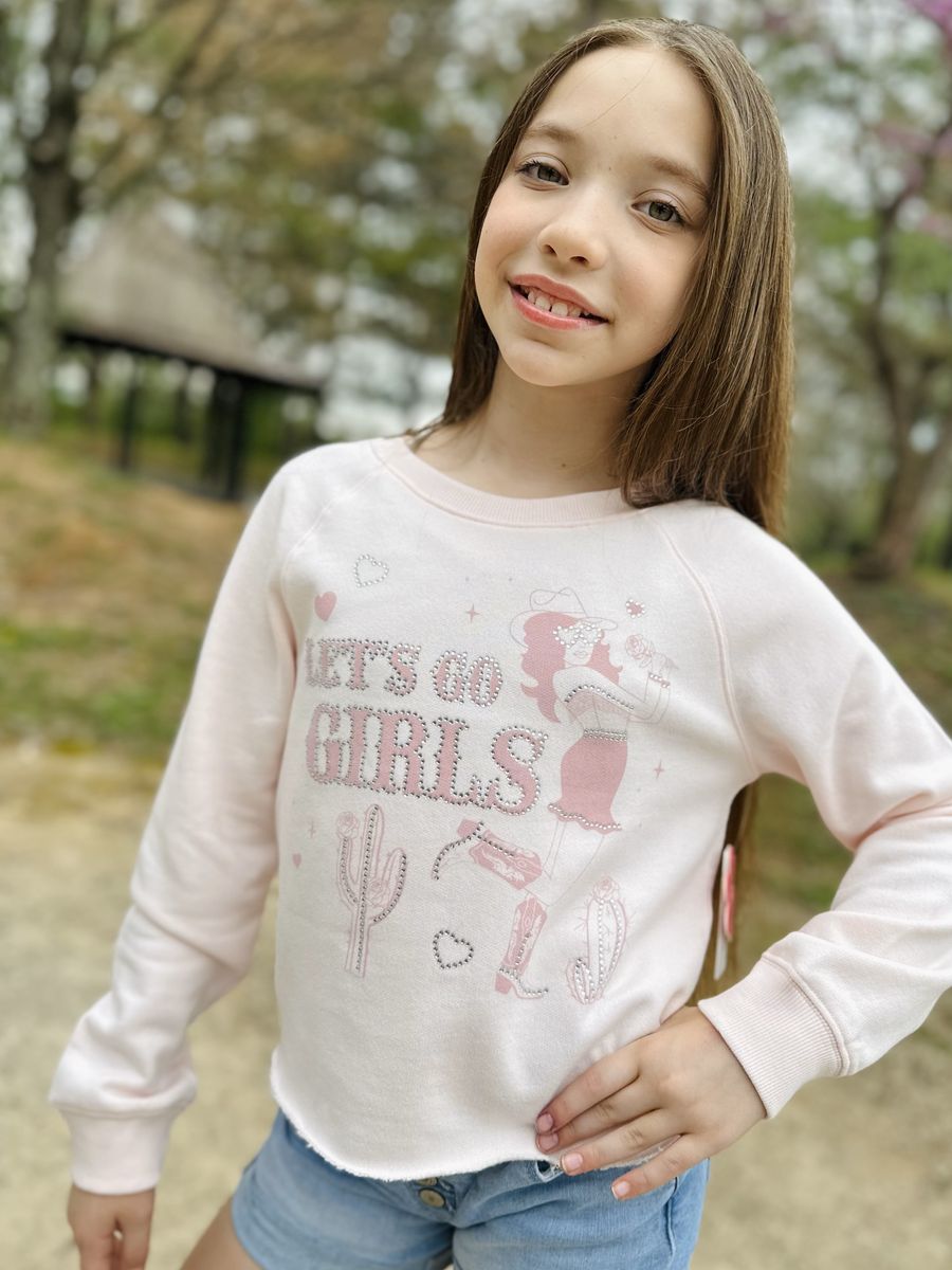 Tween Pink Let's Go Girls Rhinestone Sweatshirt