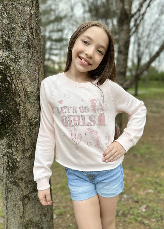 Tween Pink Let's Go Girls Rhinestone Sweatshirt