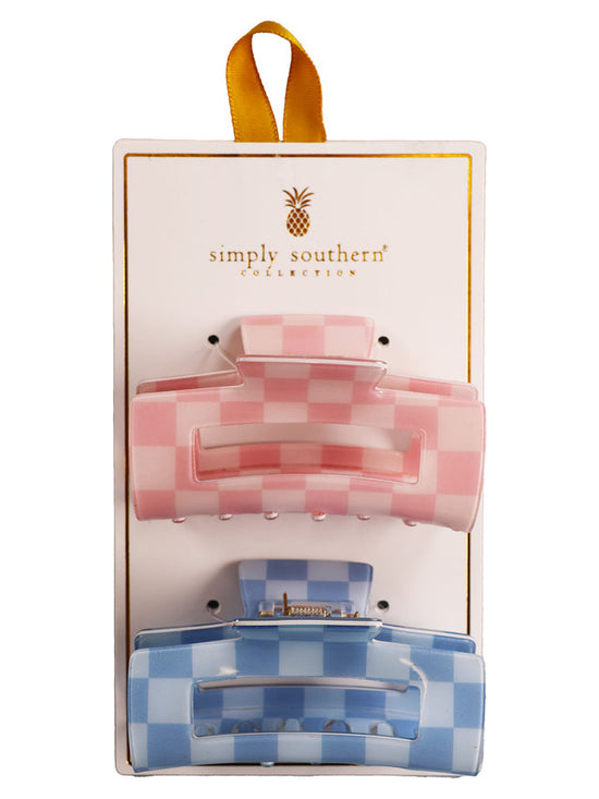 Hair Clip Duo- Pink & Blue Check