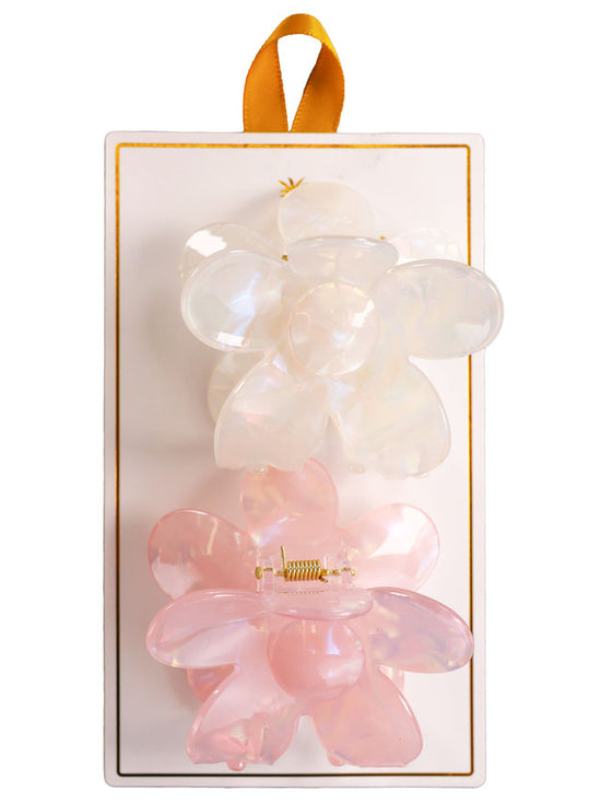 Ivory/White Flower Hair Clip Duo