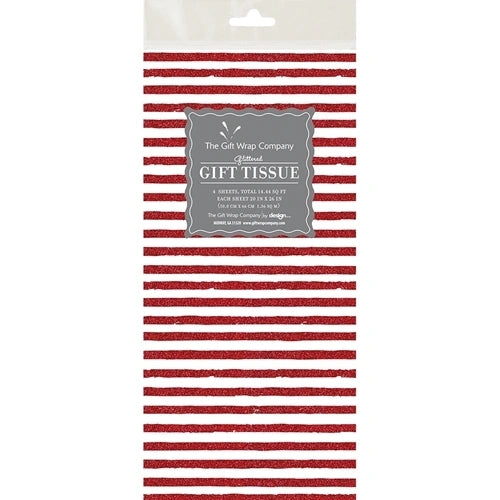 Red/White Stripe Glittered Tissue Paper (4 sheets)