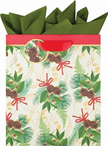 Holiday Pinecone/Greenery Corsage Medium Gift Bag