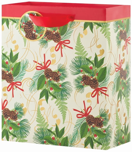 Holiday Pinecone/Greenery Corsage Medium Gift Bag