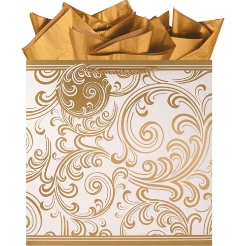 Golden Whimsical Scrolls Large Square Gift Bag