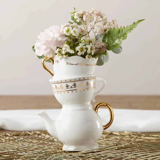Mdm Tea Time Whimsy Ceramic Bud Vase
