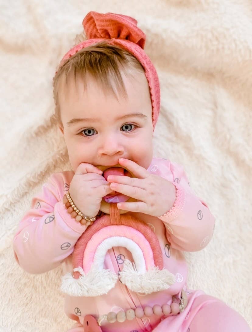 Pink Mini-Macrame Rainbow Teething Toy for Baby