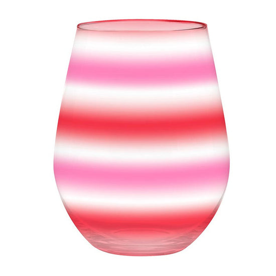 Jumbo Stemless Wine Glass- Pink/Red Ombre Stripe