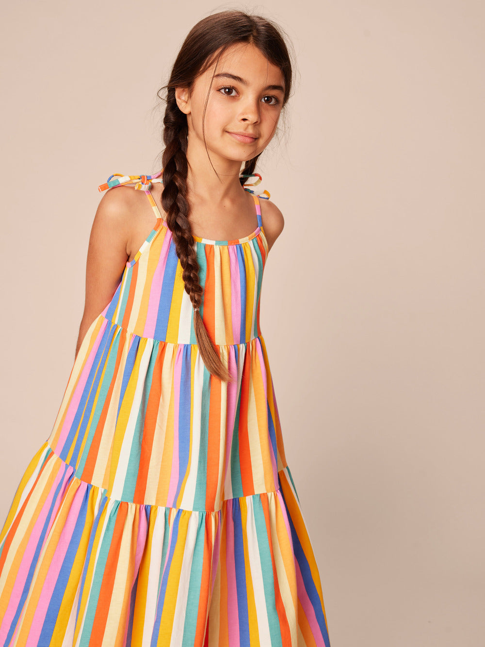 Tie Shoulder Tiered Dress / Lamu Sunset Stripe