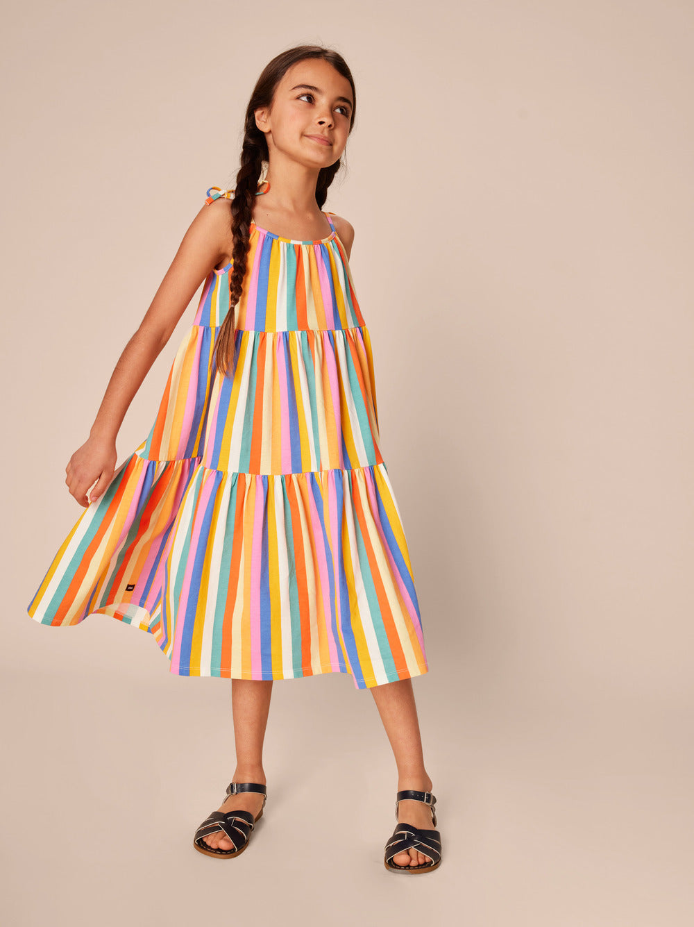 Tie Shoulder Tiered Dress / Lamu Sunset Stripe