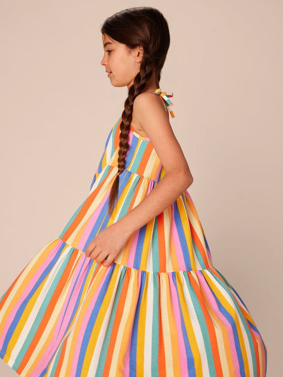 Tie Shoulder Tiered Dress / Lamu Sunset Stripe