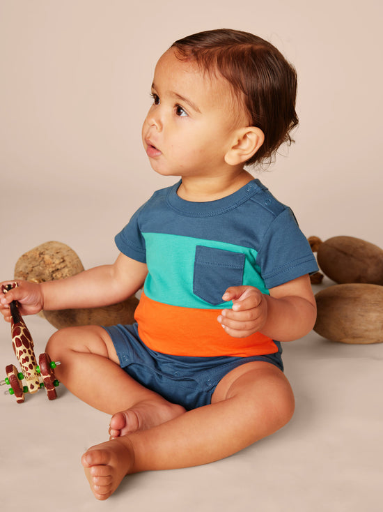 Pop Pocket Shortie Baby Romper / Indian Teal