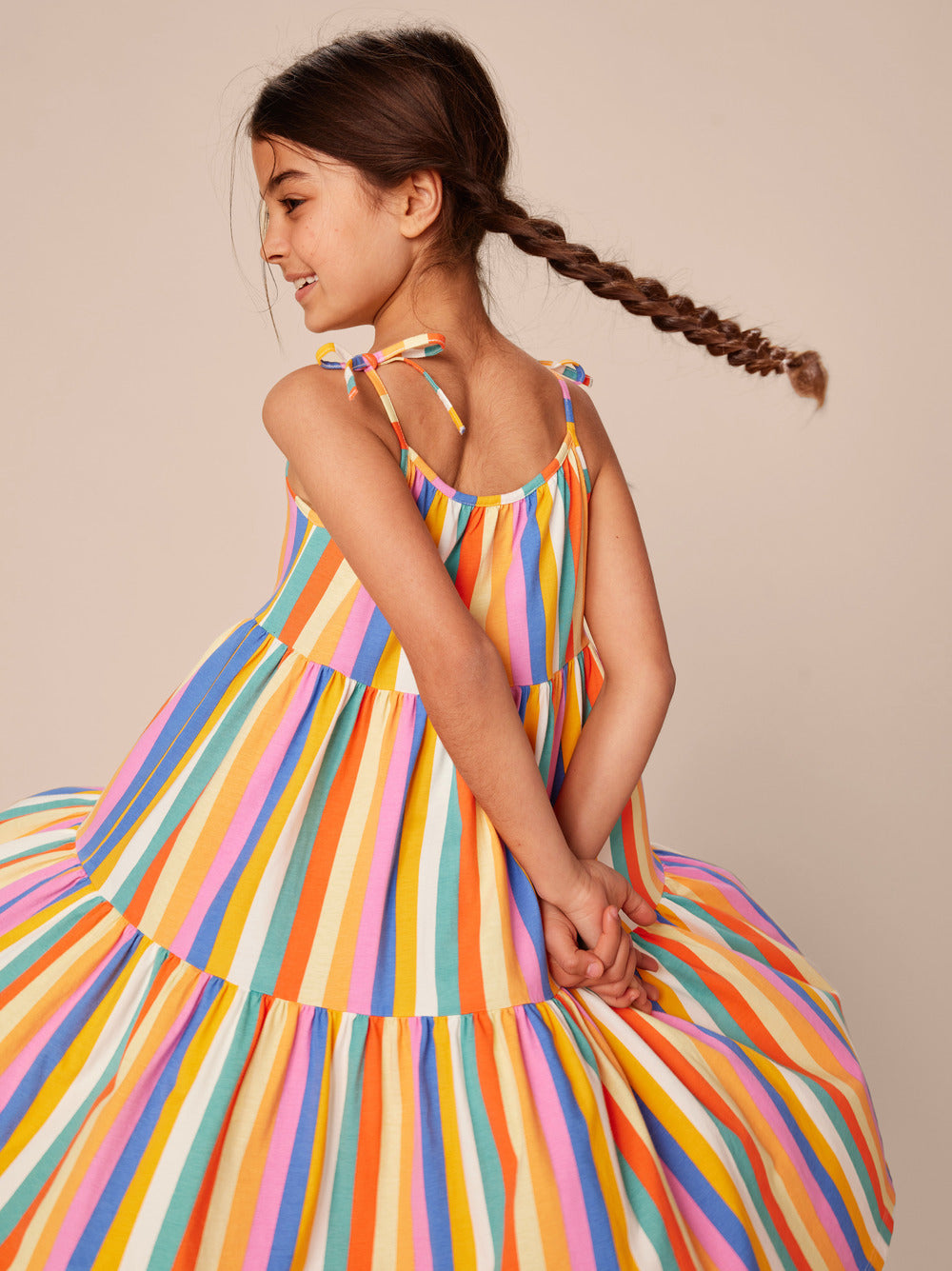 Tie Shoulder Tiered Dress / Lamu Sunset Stripe