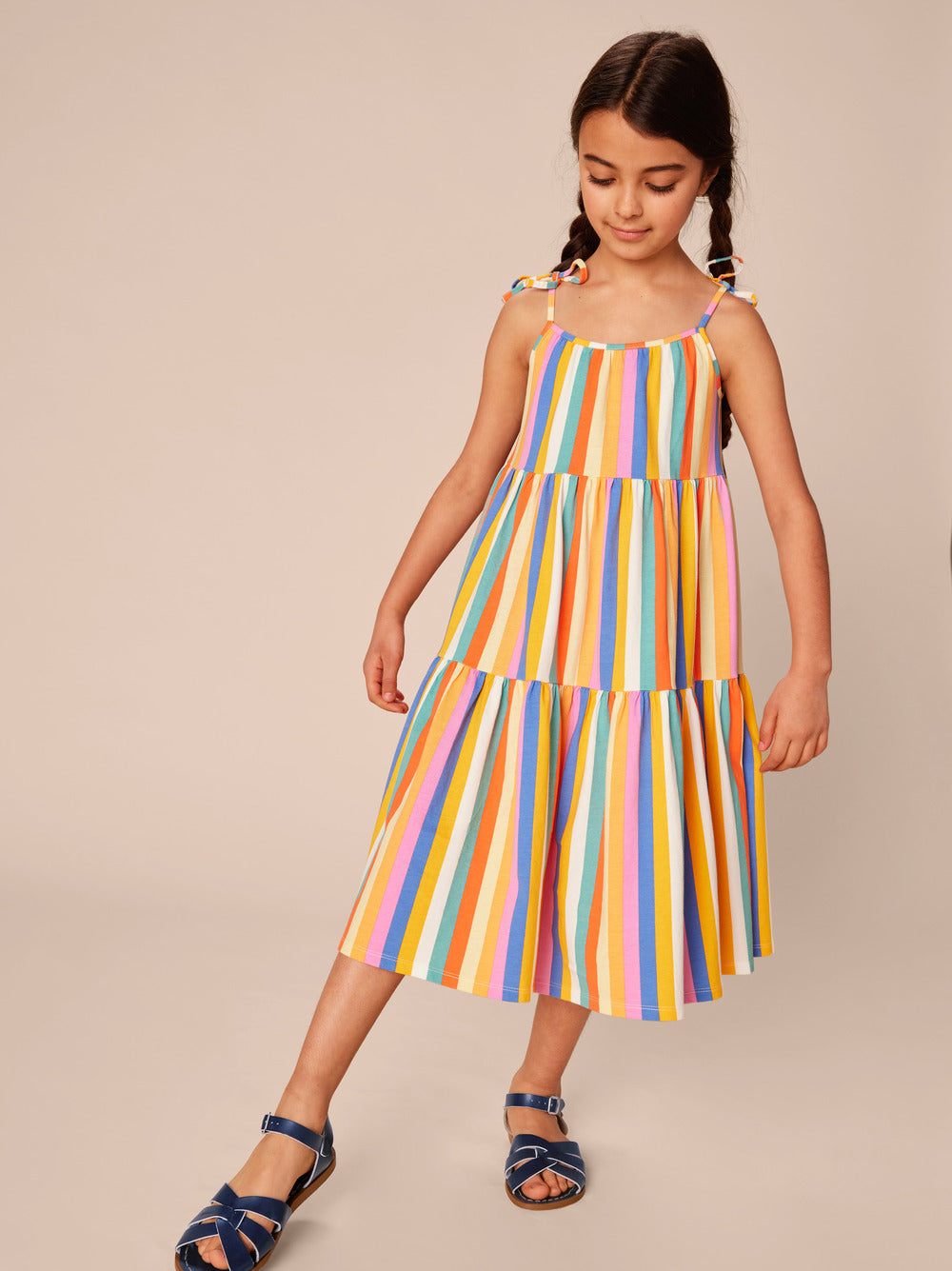 Tie Shoulder Tiered Dress / Lamu Sunset Stripe