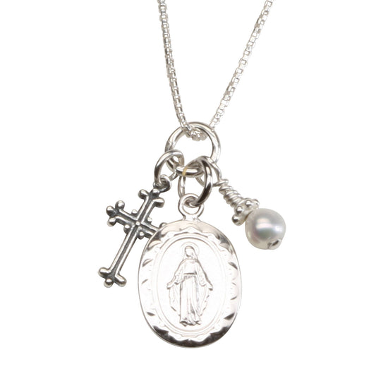 First Communion Miraculous Medal Necklace for Girls & Kids