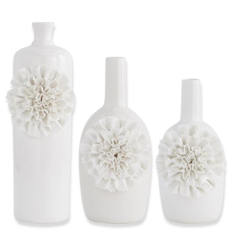 3D White Carnation Ceramic Vases
