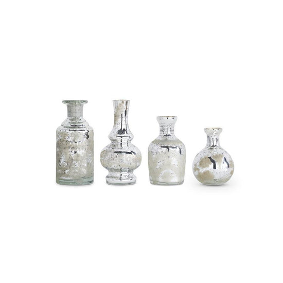 Medium Silver Mercury Glass Etched Vase