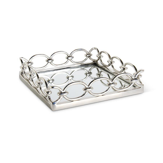 12.25 Inch Silver Link Edge Mirrored Tray