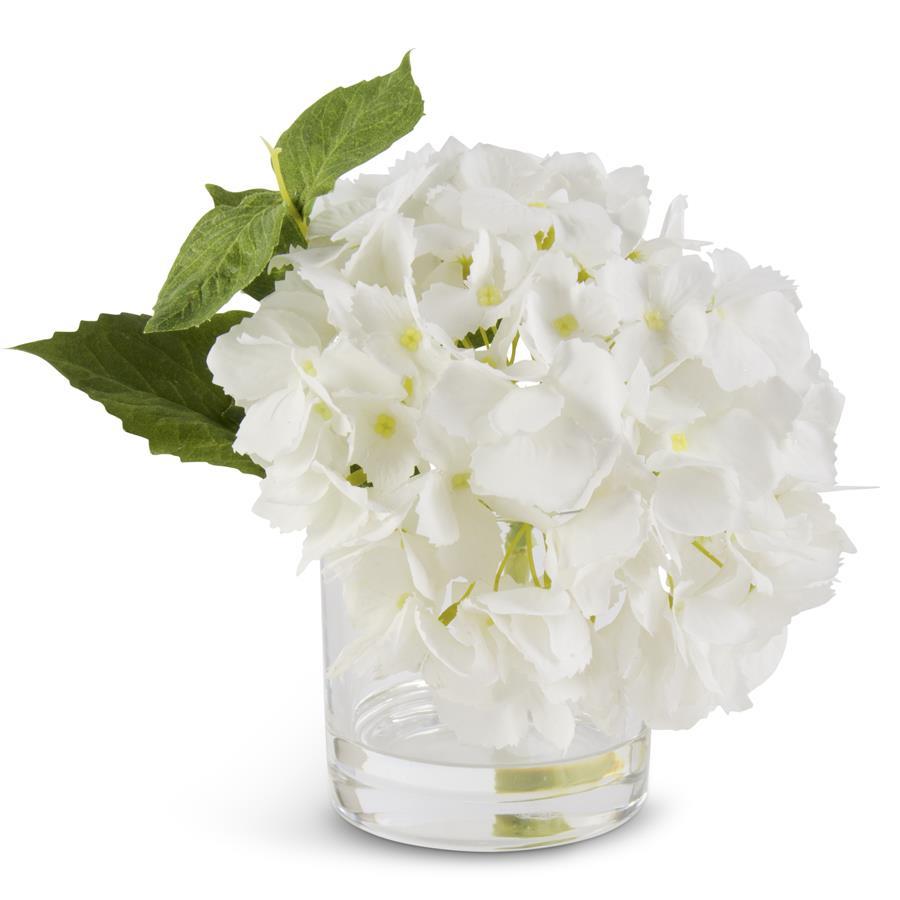 8" White Real Touch Hydrangea in Glass Vase