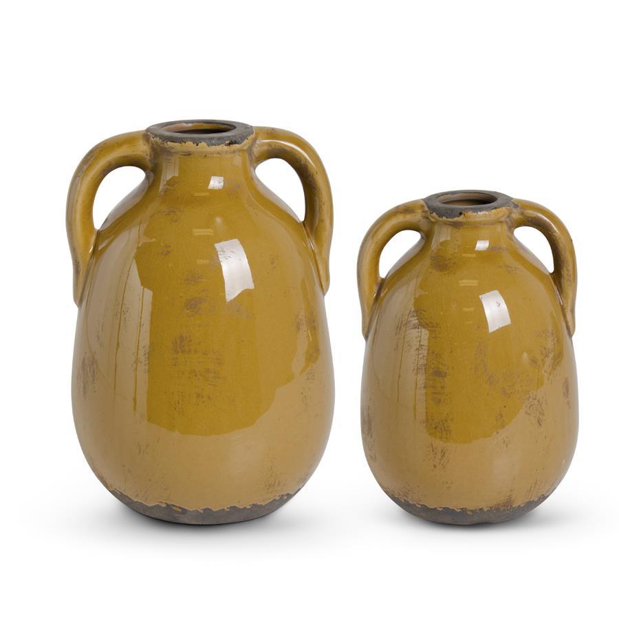 Crackled Butterscotch Glazed Terracotta Jugs with Handles