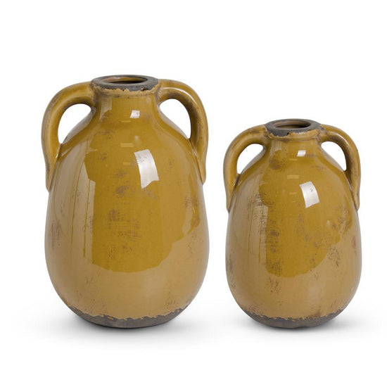 Crackled Butterscotch Glazed Terracotta Jugs with Handles