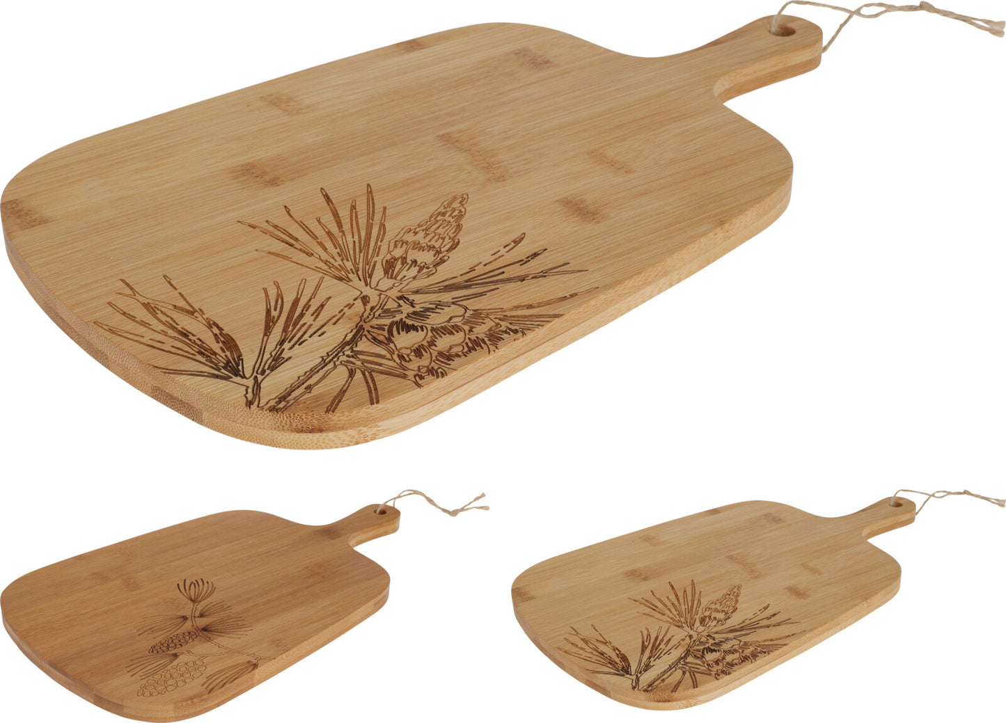 Bamboo Serving Tray with Handle and Etched Design