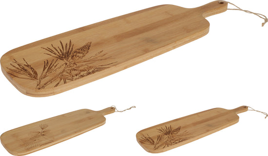 Rectangular Bamboo Serving Tray with Handle and Etched Design